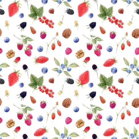 Beautiful vector seamless pattern with watercolor hand drawn berry paintings. Stock illustration.のイラスト素材