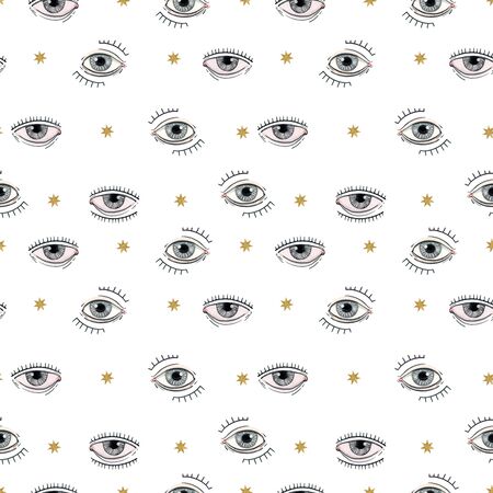 Beautiful seamless pattern with watercolor eyes. Stock illustration.の写真素材