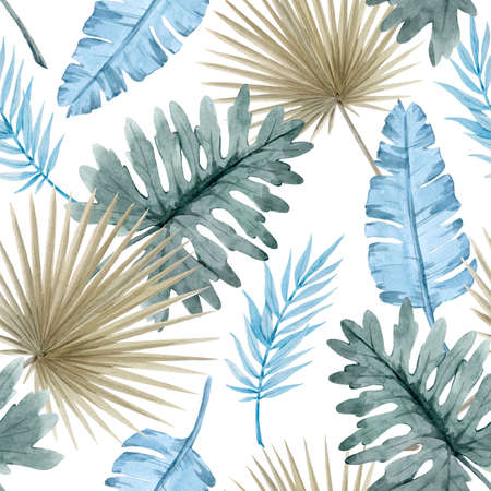 Beautiful seamless pattern with watercolor tropical leaves. Stock illustrationの写真素材