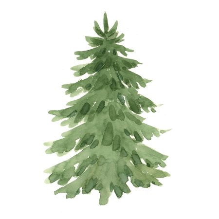 Beautiful painting with watercolor christmas fir tree. Stock illustration.の写真素材