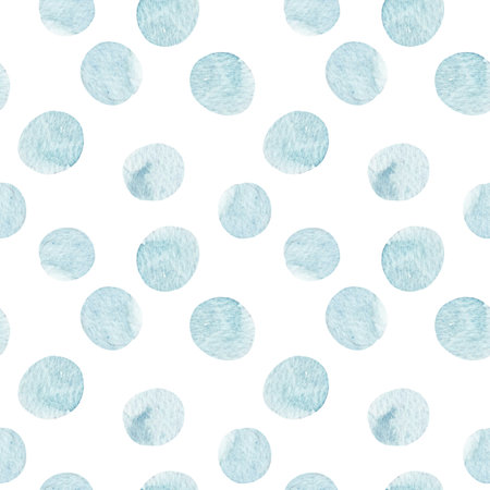 Beautiful seamless pattern with cute hand drawn watercolor blue dots. Stock illustration.の写真素材