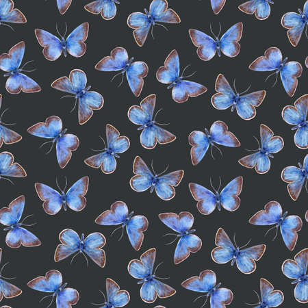 Beautiful seamless pattern with cute watercolor butterflies. Stock illustration.の写真素材