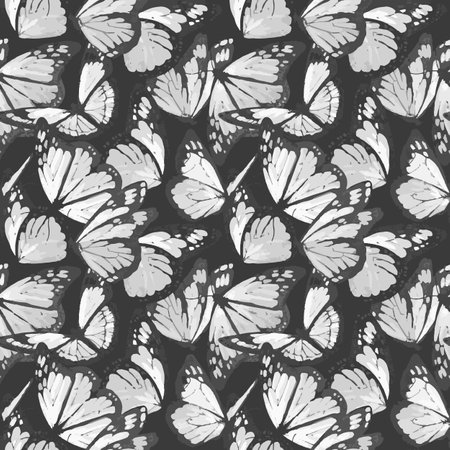 Beautiful seamless pattern with cute watercolor butterflies. Stock illustration.の写真素材