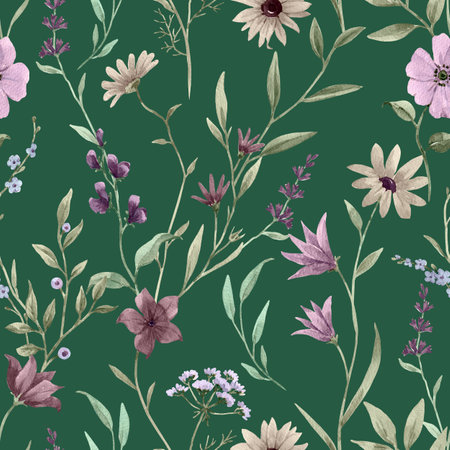 Beautiful seamless pattern with watercolor hand drawn colorful flowers.の写真素材