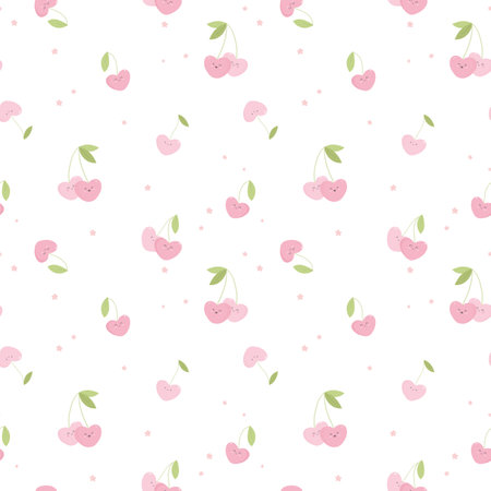 Beautiful vector baby seamless pattern with cute pink cherries. Stock illustration.のイラスト素材