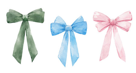 Beautiful stock set with watercolor hand drawn three bow illustrations.の写真素材