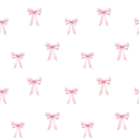 Beautiful seamless pattern with watercolor hand drawn pink bows.の写真素材
