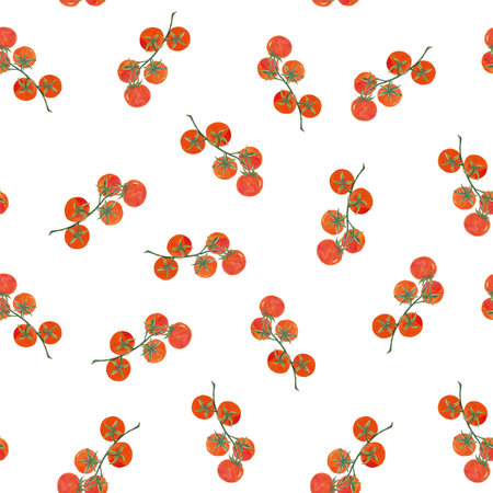 Seamless pattern with hand-painted acrylic style tomatoes. Texture with vegetables, culinary motifs for kitchen, cooking blog, farmers market, grocery store, online shopの写真素材