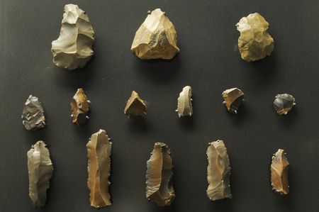 Stone tool display in museumのeditorial素材