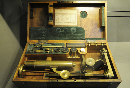 Closeup of microscope componentのeditorial素材
