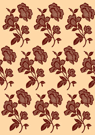 Seamless background - purple flowers on a beige backgroundのイラスト素材