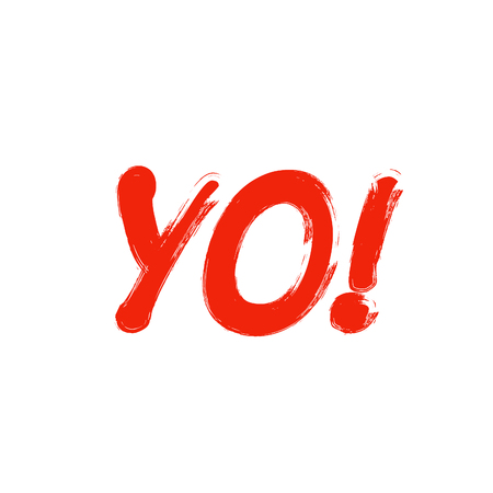 Yo word sign. Exclamation point. Red black text on white backgroundの写真素材