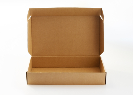 Open brown carton box isolated on white background
