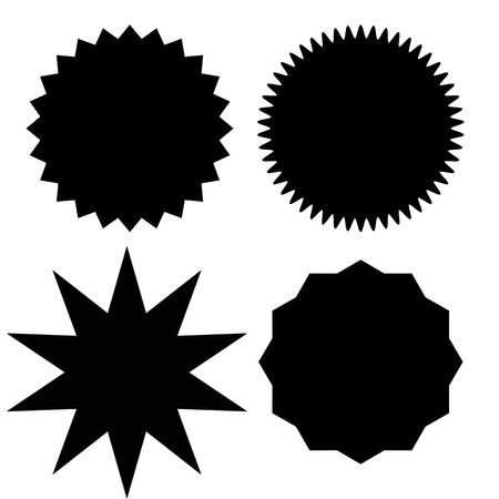 Set of black starburst stamps on white background. Badges and labels various shapes. Vector illustrationのイラスト素材