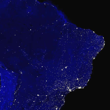 Brazil electric lights map at night. City lights. Map of South America. View from outer space. Mixed mediaの写真素材