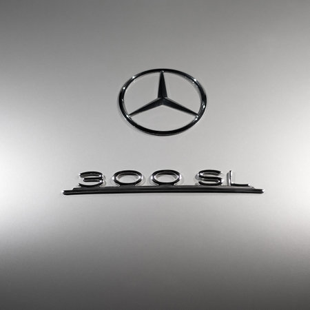 Mercedes-Benz 300 SL Gullwing vintage luxury car logo close up on cars exhibition in Baku, Azerbaijan - april, 12, 2017のeditorial素材