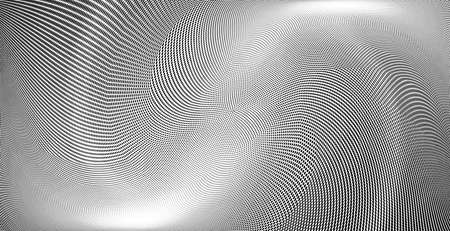 Abstract monochrome wavy halftone pattern. Soft dynamic lines. Half tone vector illustration with dots. Modern black and white polka dots background for web design, brochures, leaflets, printのイラスト素材