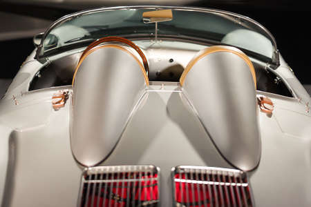 Porsche 550 Spyder vintage sport race luxury car on cars exhibition in Baku, Azerbaijan - april,12,2017. car rear viewのeditorial素材