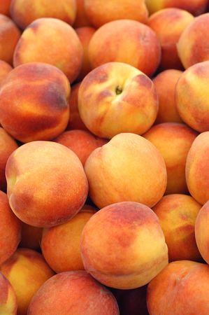 peaches for sale at the marketの写真素材