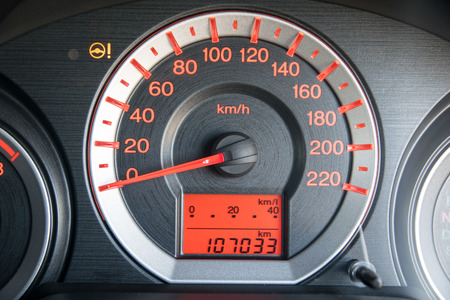 Modern car illuminated dashboard closeup