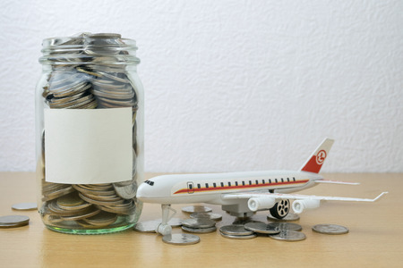 money saving in the glass bottle for money conceptの写真素材