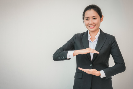 businesswoman outstretched hand for implementation. Concept businessの写真素材
