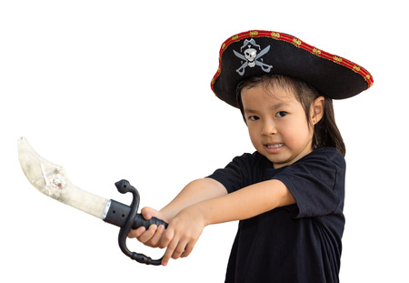 Pirate girl isolated background with clipping path.の写真素材