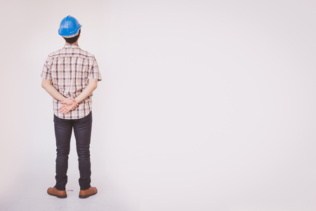 Arab engineer man wear blue cap safety helmetの写真素材