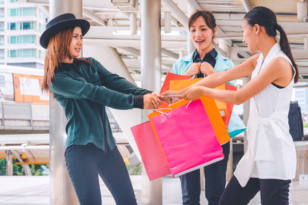 Happy woman with shopping bags enjoying in shopping. women shopping, lifestyle conceptの写真素材