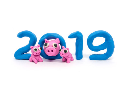 Playdoh figure: Family pig. Symbol 2019 New year'sの写真素材