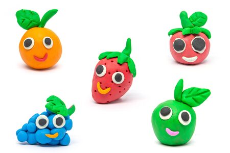 Play dough Fruit imitation on white backgroundの写真素材