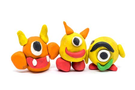 Play dough group monsters on white backgroundの写真素材