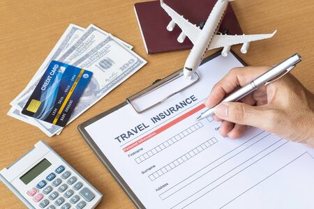 Travel  insurance form with model and policy document 