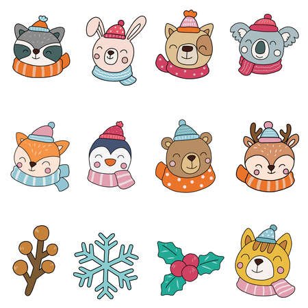 Winter Animals Clipart, Animals merry christmasのイラスト素材