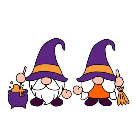 Gnomes Halloween Clipart, Wizard Witch Gnomesのイラスト素材