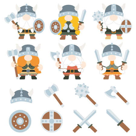 Gnomes Vikings warrior male and female vector illustrations.のイラスト素材