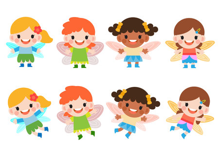 little fairy clipart, Cute beautiful little winged fairiesのイラスト素材