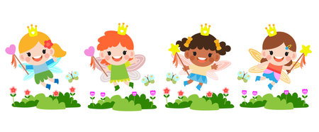little fairy clipart, Cute beautiful little winged fairiesのイラスト素材