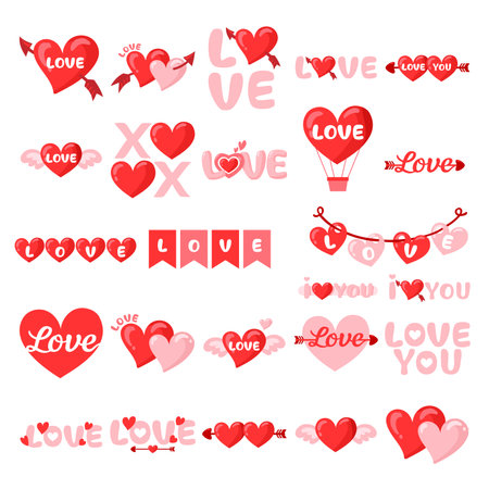 Happy Valentine's Day clipart, Love you, love textのイラスト素材
