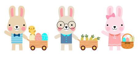 Easter bunny rabbits and Easter eggs, Welcome spring season,のイラスト素材