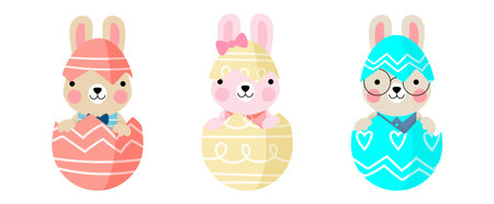 Easter bunny rabbits and Easter eggs, Welcome spring season,のイラスト素材