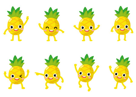 Funny Pineapple Cartoon with arms and legs. fruit cuteのイラスト素材