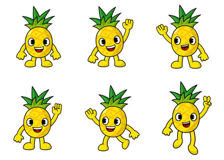 Funny Pineapple Cartoon with arms and legs. fruit cuteのイラスト素材