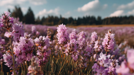 A blooming lavender field flower purple summer meadow nature tranquil countryside landscape floral scent calm outdoor skyの素材