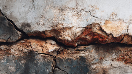 A cracked concrete distressed wall rough texture weathered surface grunge background damaged plaster urban decay rustic pattern cement crack old wall cracked concrete distressed wall rough textureの素材