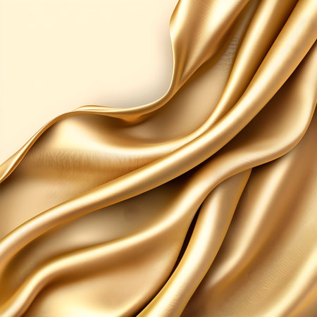 A luxurious golden silk fabric with elegant folds and smooth texture, creating rich and opulent appearance. shimmering surface reflects light beautifully, adding touch of sophisticationの素材