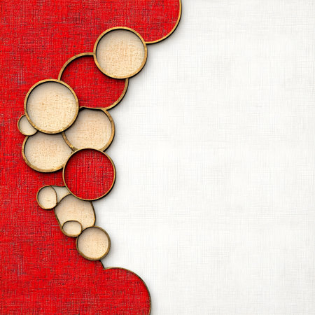 A red and beige circular abstract design on textured background, creating modern and artistic composition with blend of vibrant and neutral tones. circles overlap, adding depth and interestの素材