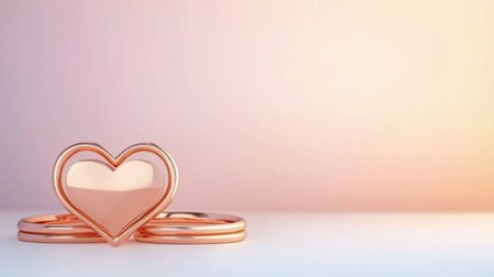 A romantic heart ring rose gold jewelry minimalist design wedding concept engagement symbol love romance pastel background copy space heart shapeの素材