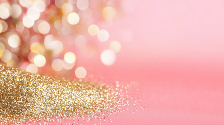 A gold glitter dust gold bokeh pink background abstract sparkle festive decoration luxury texture celebration concept soft focusの素材