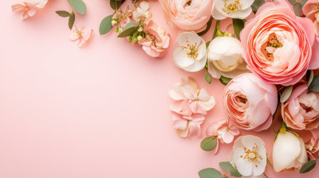 A pink flower wedding card blank background pastel floral romantic bouquet peony rose copy space greeting soft light pink flower wedding card blankの素材